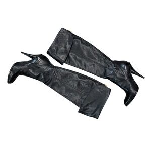 BCBG MaxAzria Natany Black Leather Over-the-Knee Stiletto Boots